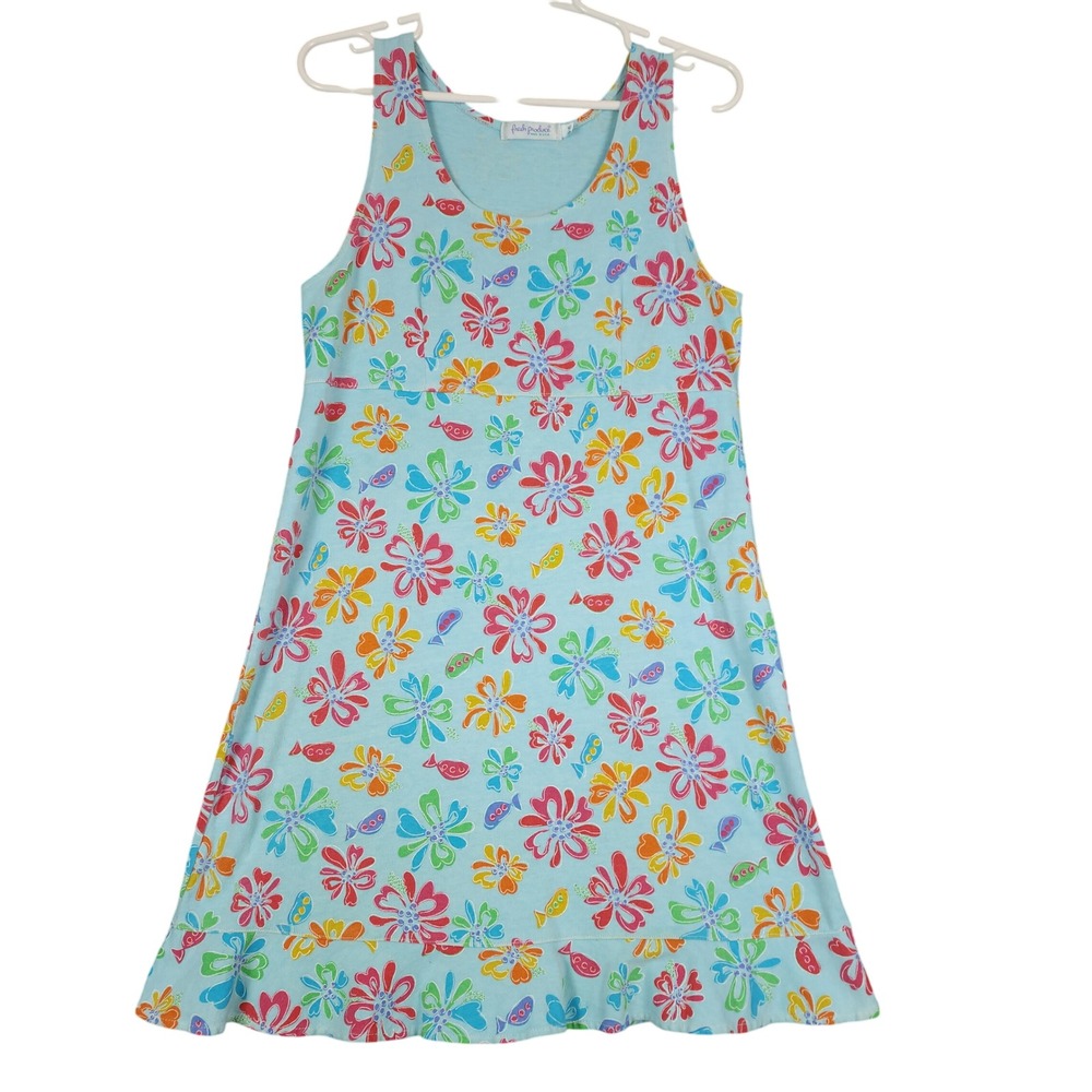 Fresh Produce Blue Floral Fish‎ Sleeveless Ruffle Hem Dress Women's Size S